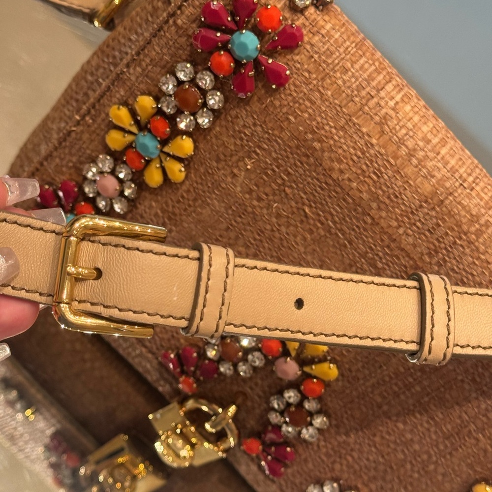 Dolce & Gabbana Raffia Crystal Embellished Shoulder Bag - Picture 6 of 17